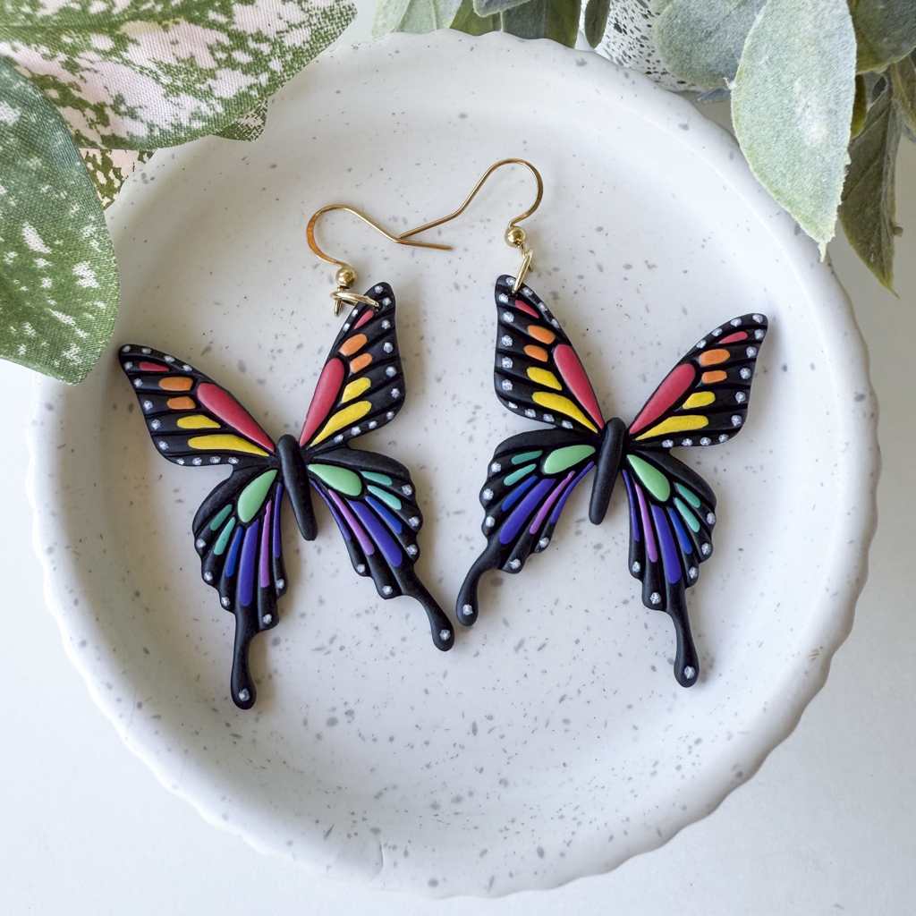 Hand-painted large rainbow butterflies