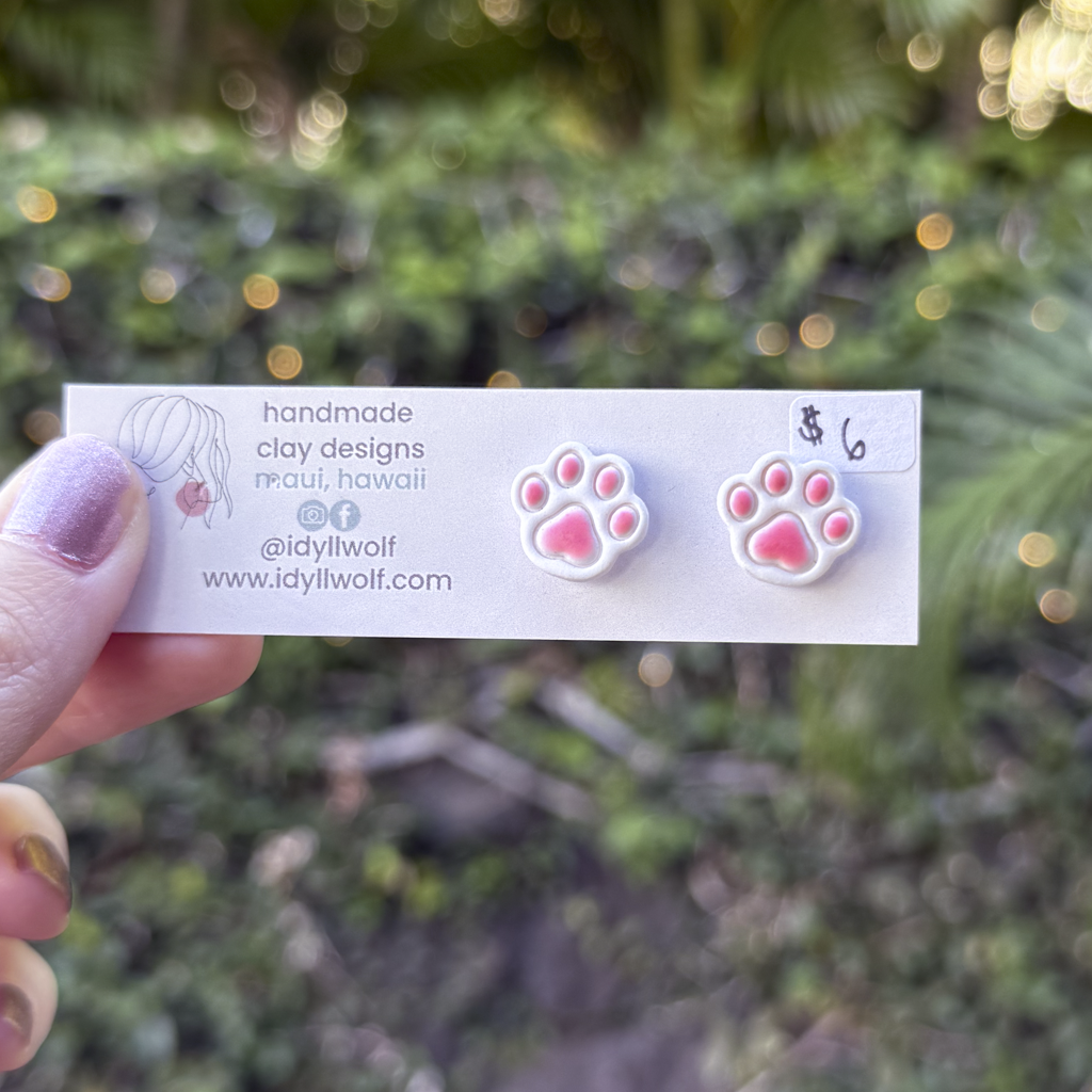 Paw print studs, various colors