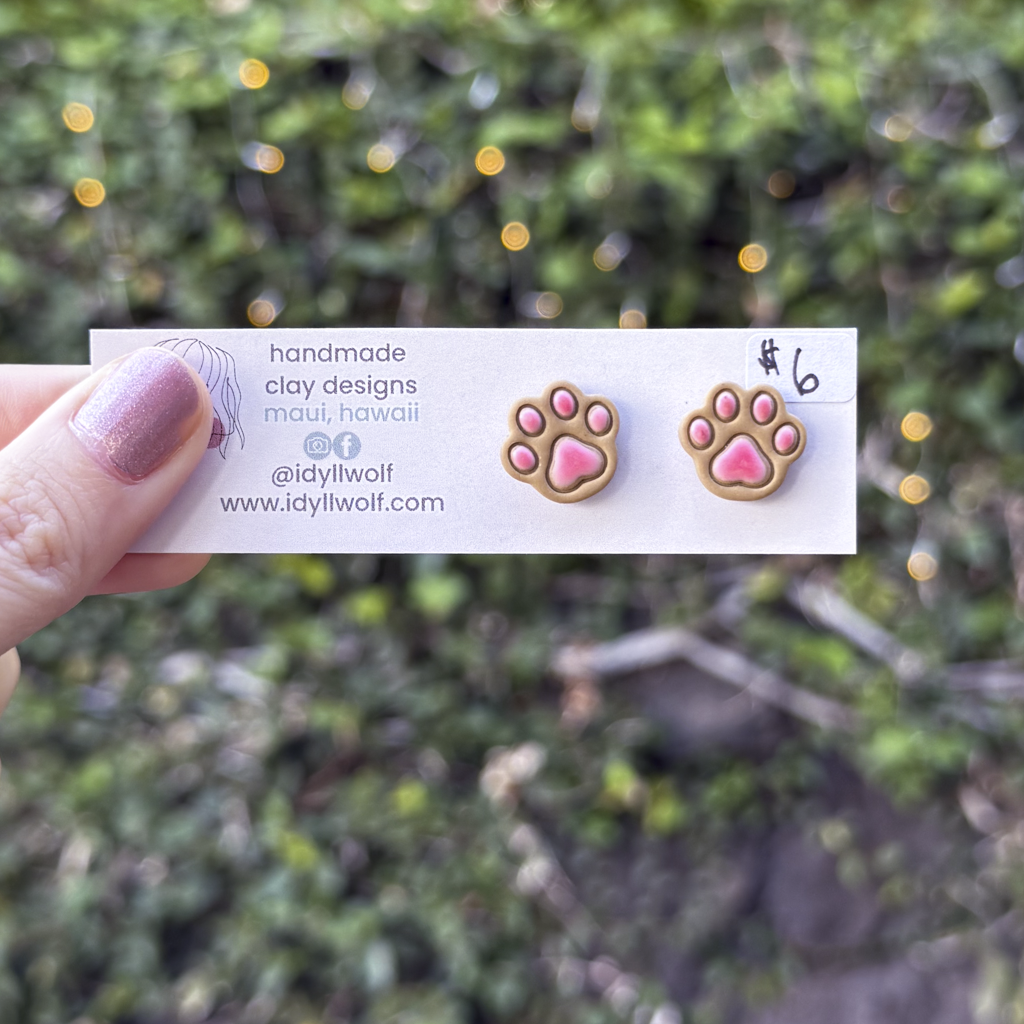 Paw print studs, various colors